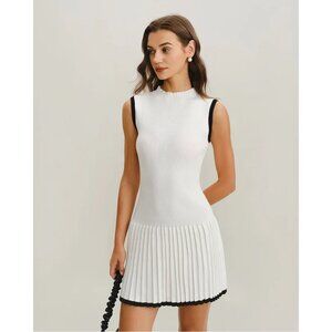 NWOT‎ Rielle Contrast A Line Sleeveless Mini Sweater Dress White Black Women S